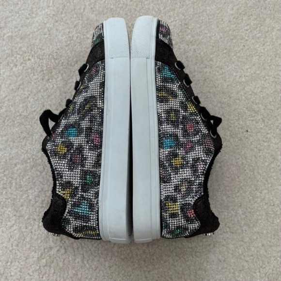 Steve Madden Kids' Jceecee Leopard Print Sparkly Bejeweled Lace Sneaker 3 NWT - Picture 6 of 8
